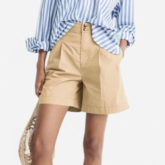 Madewell light khaki chino style 100% pleated long shorts high rise sz 8 - Picture 7 of 7